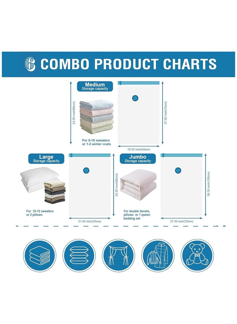 M.A&F's Vacuum Storage Bags - Pack of 6 (1 Jumbo/2 Large/2 Medium/1 Pump) Re-usable Travel Compression Storage Bags For Clothes, Comforters & Blankets - Space Saver Sealer Bags with Hand Pump - Image 2