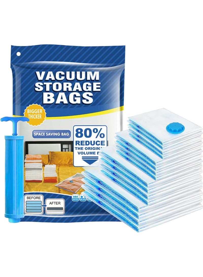 Vacuum Storage Bags - Pack of 6 (1 Jumbo/2 Large/2 Medium/1 Pump) Re-usable Travel Compression Storage Bags For Clothes, Comforters & Blankets - Space Saver Sealer Bags with Hand Pump - Image 1