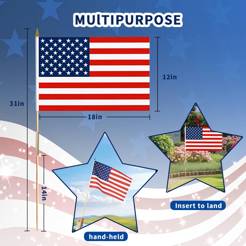 FLAGMESAGE 12 Pack 12x18 Inch American Flags on Stick - Patriotic American Flags for Outside, USA Stick Flag Perfect for Independence Day, Memorial Day, 4th of July Decorations, 250th Anniversary Flag (12) - Image 2
