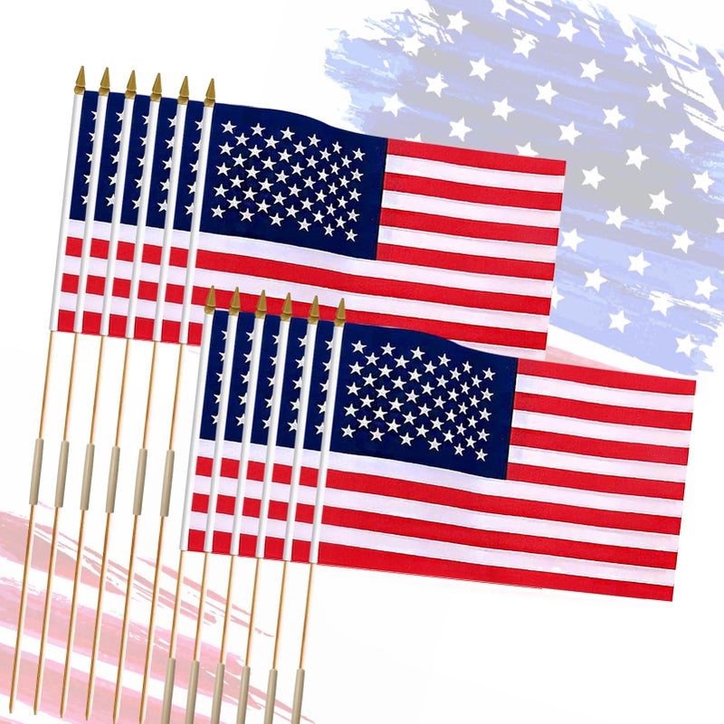 FLAGMESAGE 12 Pack 12x18 Inch American Flags on Stick - Patriotic American Flags for Outside, USA Stick Flag Perfect for Independence Day, Memorial Day, 4th of July Decorations, 250th Anniversary Flag (12) - Image 1