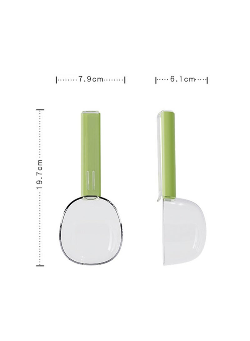 One-Piece 200ml Macaron Color Creative Large Diameter Measuring Spoon, Multifunctional Kitchen Tool Rice Spoon, Household Food Cereal Spoon, Handle with Snack Sealing Clip (Green) - Image 2