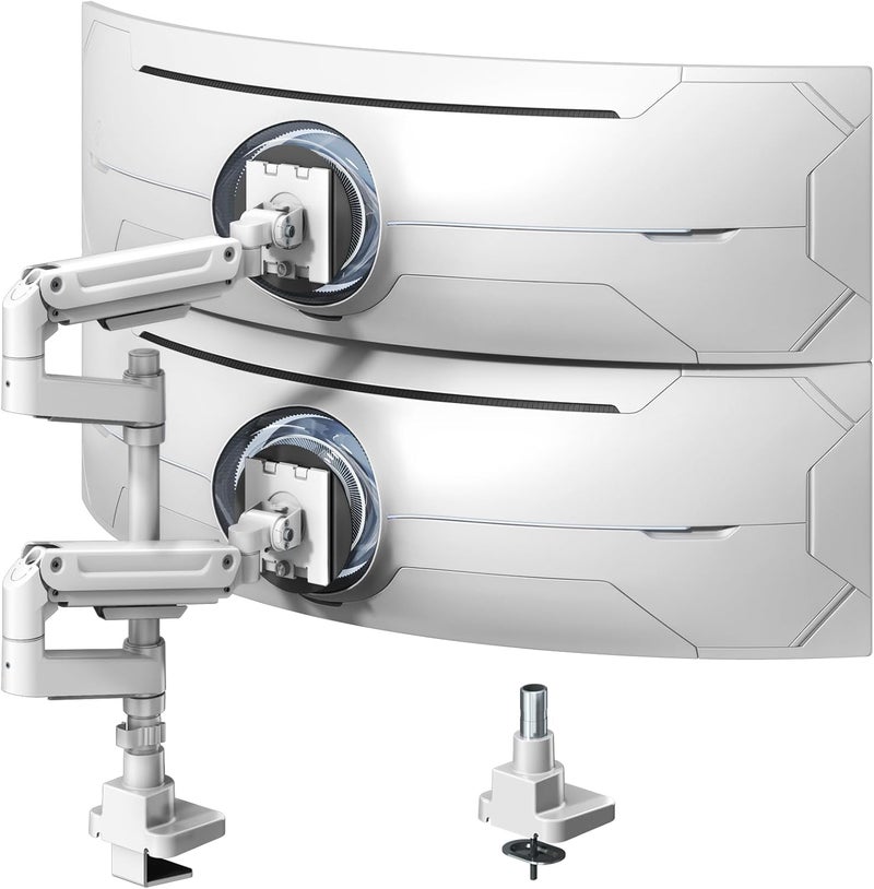 PUTORSEN Dual Monitor-Arm Heavy-Duty for 17-49-inch Screens - Vertical Stacked Dual Monitor Mount Stand for Ultrawide Screens up to 44lbs, Aluminum,Full Motion, VESA 75/100 mm, White - Image 1