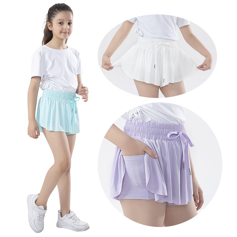 Children'S 'S Popular Butterfly Shorts Running Tennis Skirt Pants Pocket Sports Culottes - Image 3