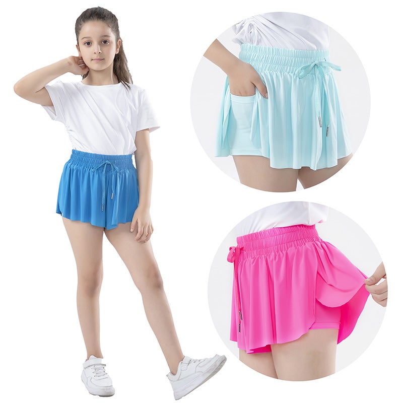 Children'S 'S Popular Butterfly Shorts Running Tennis Skirt Pants Pocket Sports Culottes - Image 2