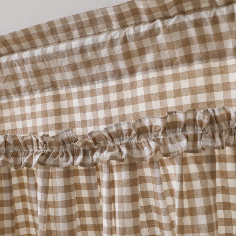 Silnuo Taupe/White Plaid Gingham Ruffle Window Valance Farmhouse Checkered Kithchen Treatment Washed Cotton Decorative Curtain Rod Pocket 52" W x 18" L - Image 5