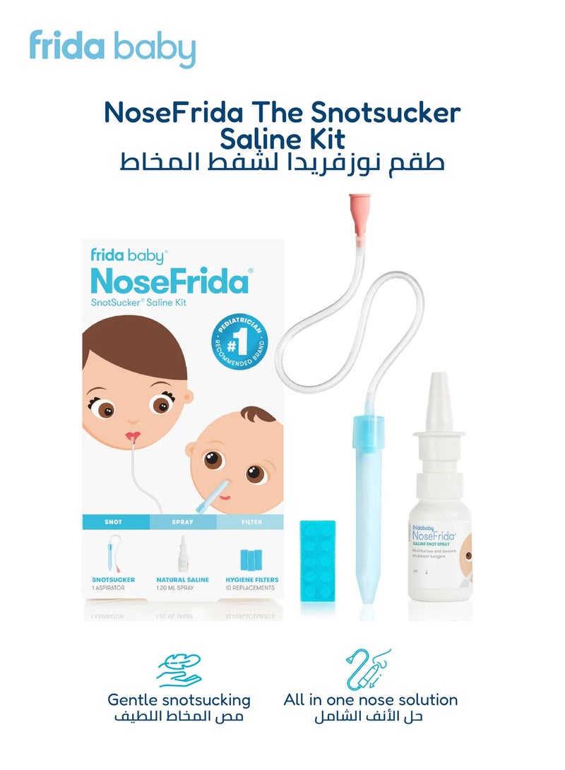 فريدا بيبي NoseFrida Snotsucker كيت ملحي| صنع في السويد| أجهزة شفخ أنفي للأطفال ، بخاخ ملحي و 20 مرشحًا للنظافة| يزيل الأنف المشبث| آمنة ، خالية من BPA ، أخصائي الأطفال الموصى به - Image 1
