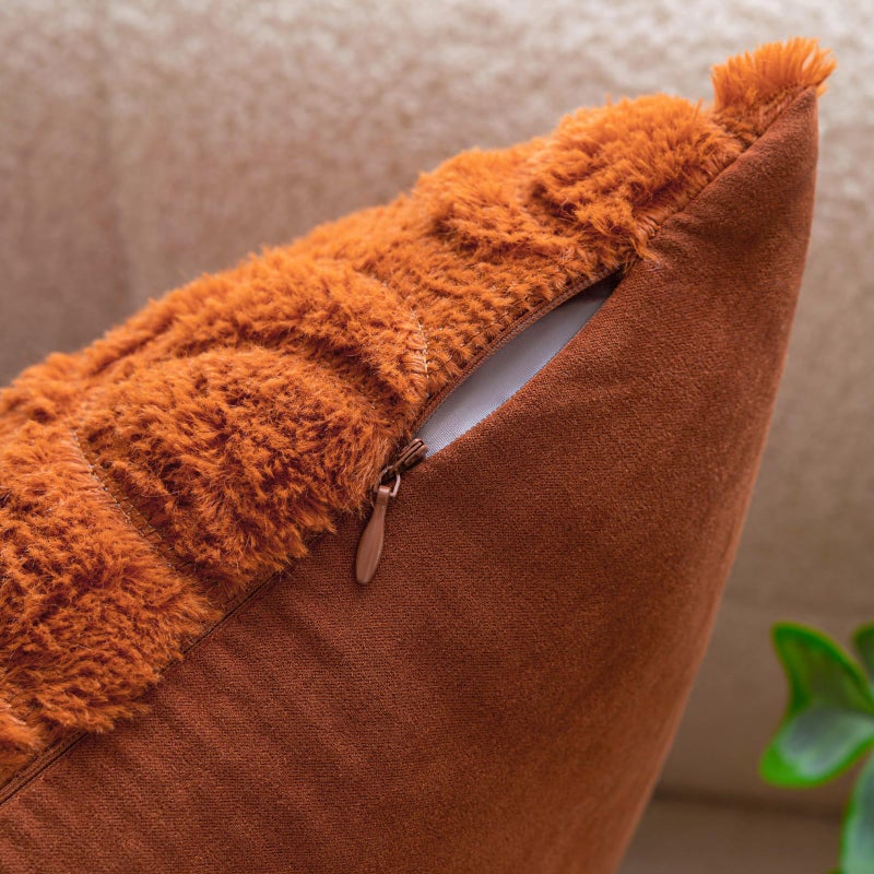 COSIBONO Pumpkin Fall Decorative Throw Pillow Covers 18""x18""  Set of 2 Rust Red Soft Faux Fur Pillow Covers for Autumn Harvest  Fluffy Plush Accent Pillow Cases for Farmhouse Couch Cushion Covers - Image 2