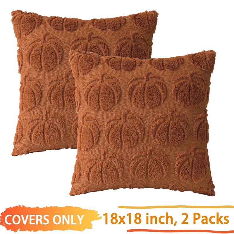 COSIBONO Pumpkin Fall Decorative Throw Pillow Covers 18""x18""  Set of 2 Rust Red Soft Faux Fur Pillow Covers for Autumn Harvest  Fluffy Plush Accent Pillow Cases for Farmhouse Couch Cushion Covers - Image 3