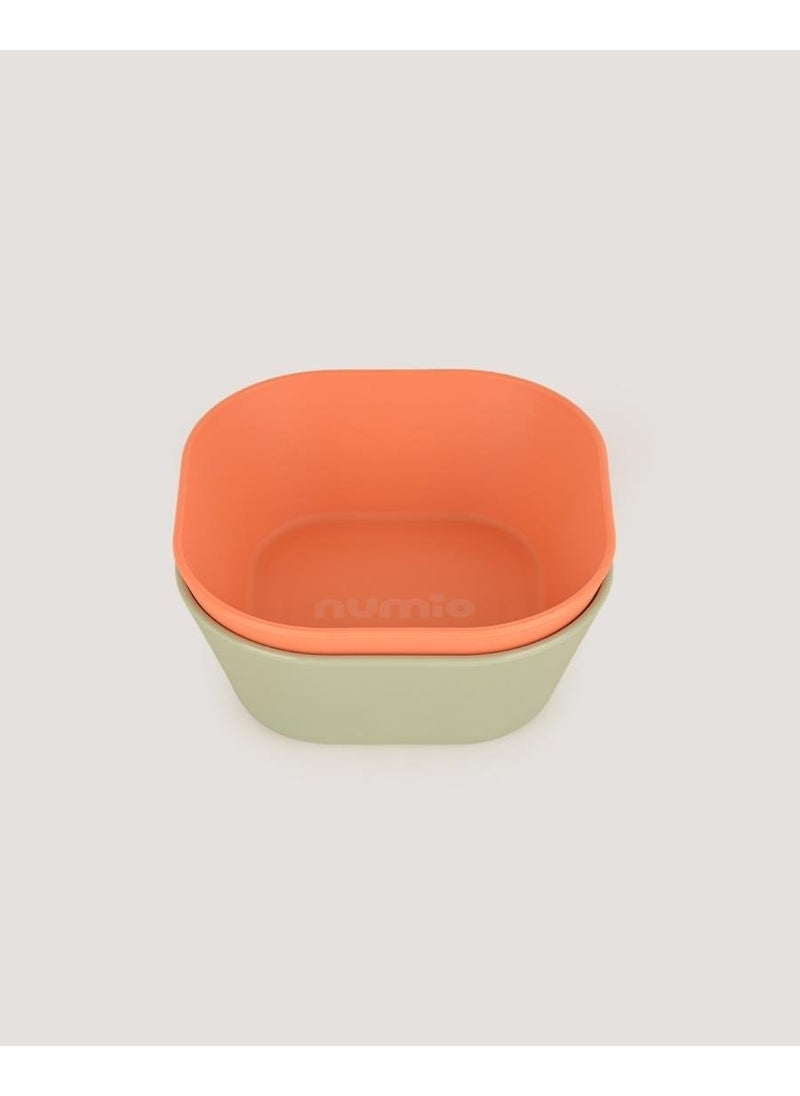 Let's Be Child 2-Piece Square Bowl Sage Green-Peach  - Image 1