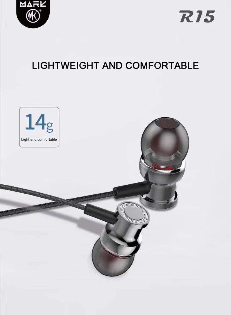 مارك سماعة أذن R15 سلكية هاي فاي ستيريو بميكروفون مدمج وأزرار تحكم في مستوى الصوت - تصميم مريح داخل الأذن - مناسبة للهواتف والكمبيوتر تستخدم للالعاب  جودة ممتازة تصلح كهدية رائعة - Image 3