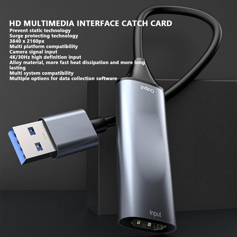 بطاقة التقاط فيديو Zopsc HDMI، إدخال 4K 30Hz وإخراج 1080P 60Hz عبر USB 3.0 للبث المباشر وتسجيل الألعاب، تصميم مضغوط قابل للتوصيل والتشغيل - Image 3