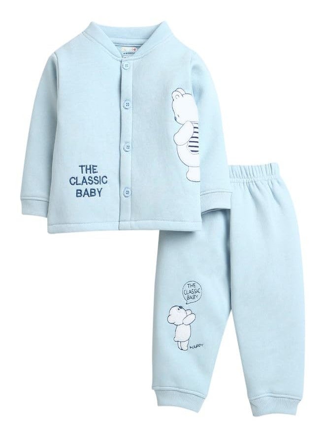 BUMZEE Sky Blue Boys Full Sleeves Fleece Winter Wear Set Age - 12-18 Months (Peb9658D-sbl) - Image 1