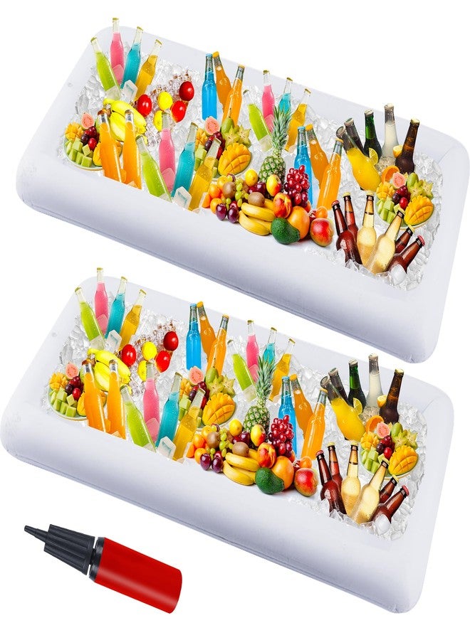 ZaaYee 2 Packs Inflatable Ice Serving Trays, 51"x25"x4.5" Oversized PVC Inflatable Salad Serving Bars Ice Cooler with Drain Plug, Blow Up Food Drink Chilling Container for Buffet BBQ Pool Parties - Image 1