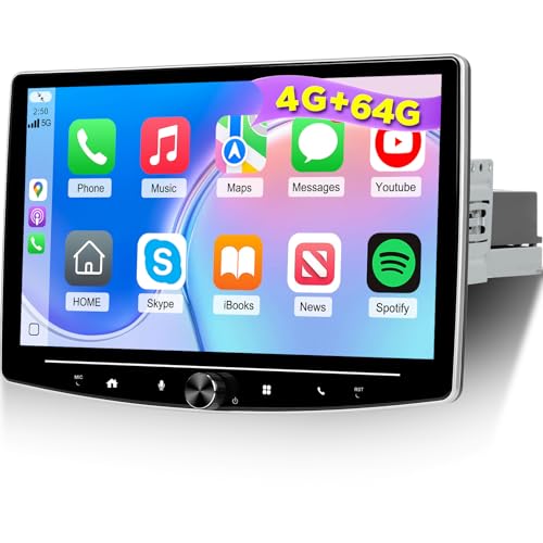 EKAT 4G64G 10 inch Android Single Din Car Stereo Rotatable 101 inch Touch Screen Carplay Radio with Wireless Car PlayAndroid AutoBluetoothFM RDSSWCGPS AHD Backup Camera - Image 1