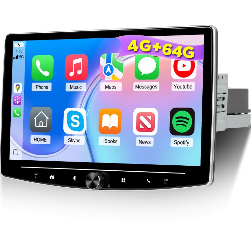 EKAT 4G64G 10 inch Android Single Din Car Stereo Rotatable 101 inch Touch Screen Carplay Radio with Wireless Car PlayAndroid AutoBluetoothFM RDSSWCGPS AHD Backup Camera - Image 2