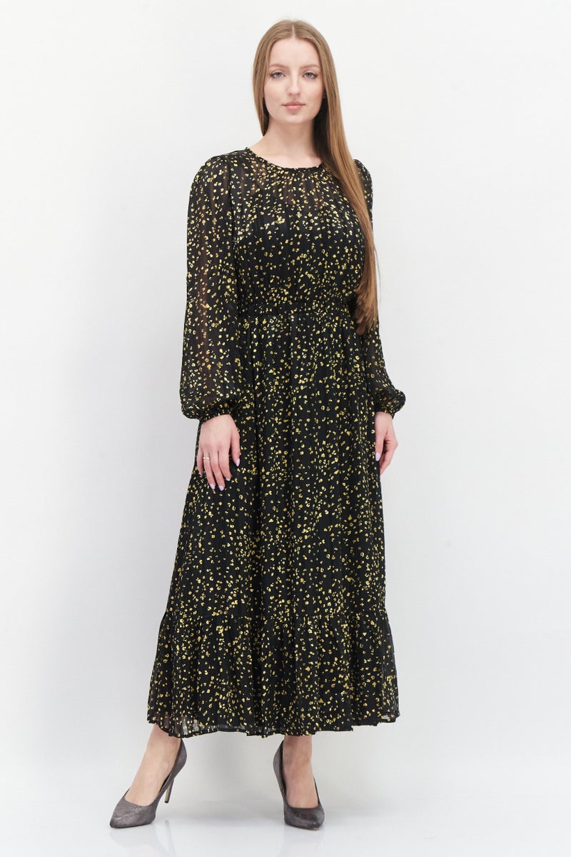 Lost + Wander فستان ماكسي مطبوع بالكامل للنساء، مجموعة سوداء - Image 1