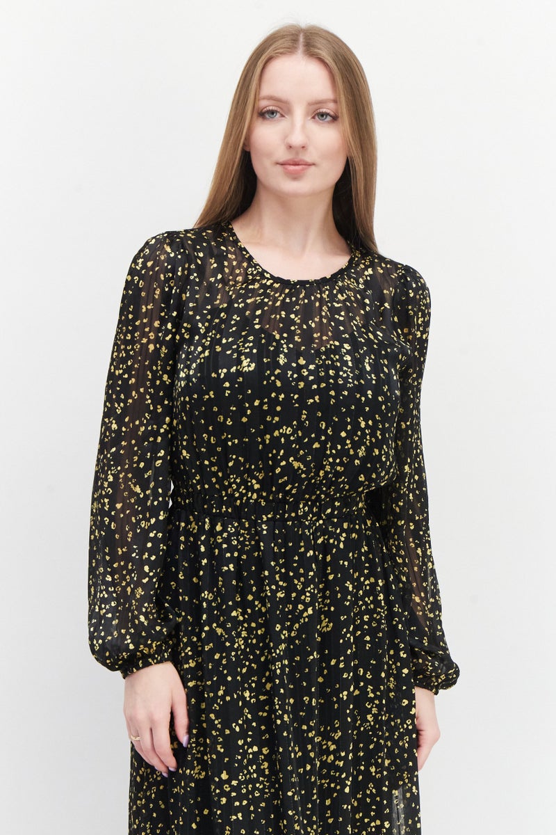 Lost + Wander فستان ماكسي مطبوع بالكامل للنساء، مجموعة سوداء - Image 3