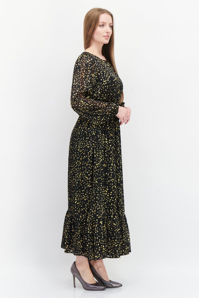 Lost + Wander فستان ماكسي مطبوع بالكامل للنساء، مجموعة سوداء - Image 2