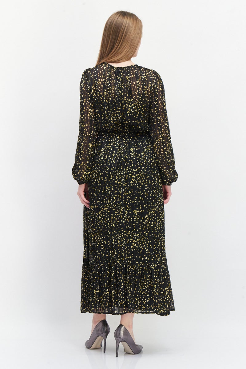 Lost + Wander فستان ماكسي مطبوع بالكامل للنساء، مجموعة سوداء - Image 4