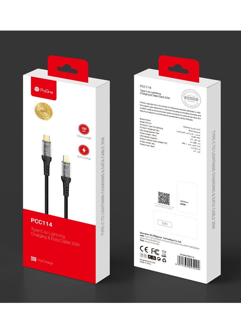 ProOne - ProOne USB C to Lightning iPhone Charger Cable 100cm USB C to Lightning Cable Fast Charging Power Delivery PD 20W iPhone Cable for iPhone 14/14 Pro/14 Plus/14 Pro Max, iPad Pro, iPhone 8-13 All Series - Image 1
