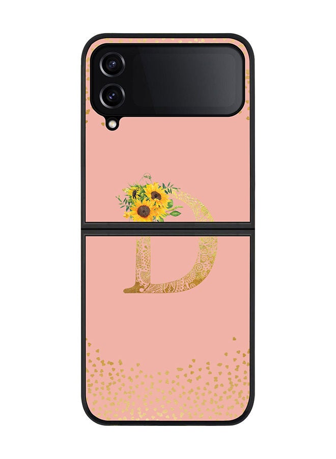 Stylizedd Rugged Black edge case for Samsung Galaxy Z Flip4 Slim fit Soft Case Flexible Rubber Edges Anti Drop TPU Gel Thin Cover - Custom Monogram Initial Letter Floral Pattern Alphabet - D (Rose Pink ) - Image 1