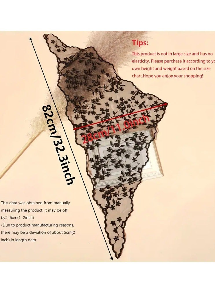 Rozino Elegant Women's Lace Floral Triangle Scarf - Solid Color, Polyester, Perfect for Dates & Travel - Black  - Image 3