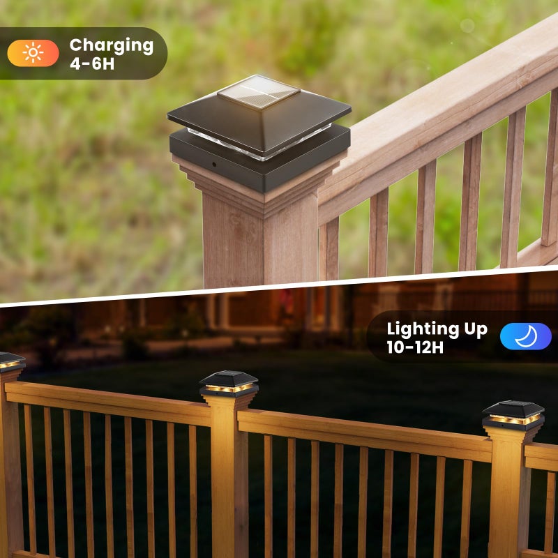 JOFIOS Solar Post Cap Lights Outdoor 16-Pack, Black Waterproof Solar Powered Deck Fence Lights Fit 4x4 Wood/Vinyl Posts, Bright Warm White for Patio, Porch - Image 2