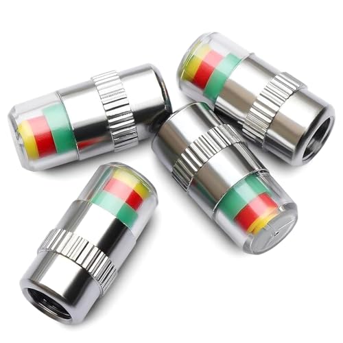 Snevad Aluminum 4 Pcs Car Tire Pressure Monitor Valve Stem Caps Sensor Indicator Warning Safety 3 Color Car Tire, Bikes, Trucks Motorcycles Prams and Tyre Valve Dust Cover Air Caps - Image 1