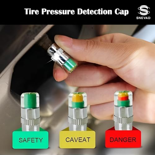 Snevad Aluminum 4 Pcs Car Tire Pressure Monitor Valve Stem Caps Sensor Indicator Warning Safety 3 Color Car Tire, Bikes, Trucks Motorcycles Prams and Tyre Valve Dust Cover Air Caps - Image 3