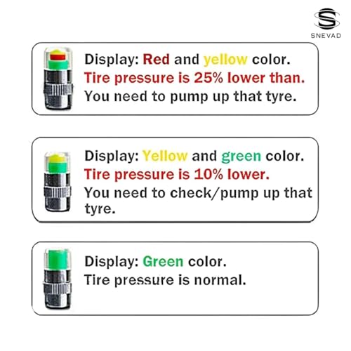 Snevad Aluminum 4 Pcs Car Tire Pressure Monitor Valve Stem Caps Sensor Indicator Warning Safety 3 Color Car Tire, Bikes, Trucks Motorcycles Prams and Tyre Valve Dust Cover Air Caps - Image 5