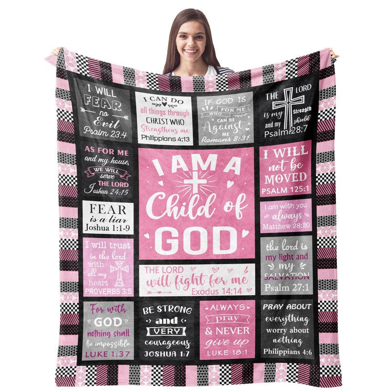CUJUYO Christian Gifts for Women Blanket 80""x60"" - I Am a Child of God Blankets - Inspirational Religious Gifts - Catholic Spiritual Gifts for Women - Image 1