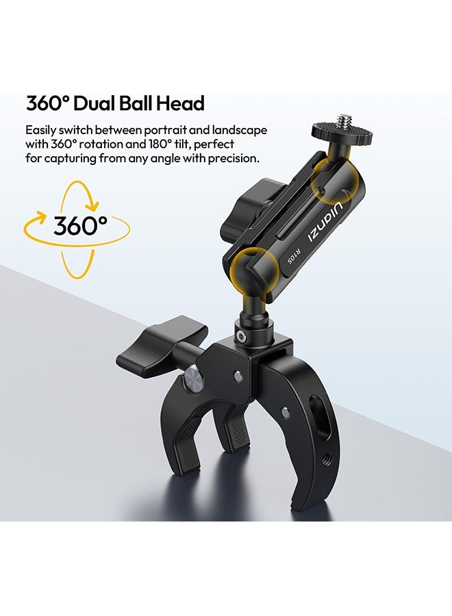 ULANZI R105 Super Clamp Camera Mount with 360° Dual Ballhead Magic Arm, Sturdy Y-Shaped 3-Claw Camera Clamp Mount for GoPro Hero 13/12/11/10/9, Insta360 X5/X4, DJI Osmo Pocket 3/2 Action 5 Pro/4 - Image 5