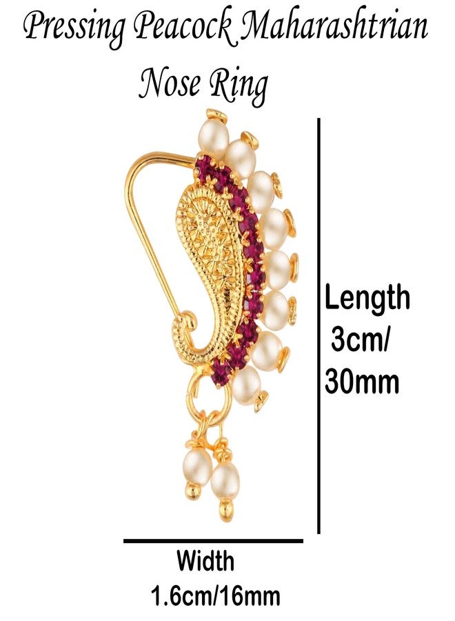 VAMA FASHION Gold Plated Maharashtrian Marathi Cilp On Without Piercing Nath Pearl Nathiya Nathni Pressing Nose Ring for Women & Girls - Image 3