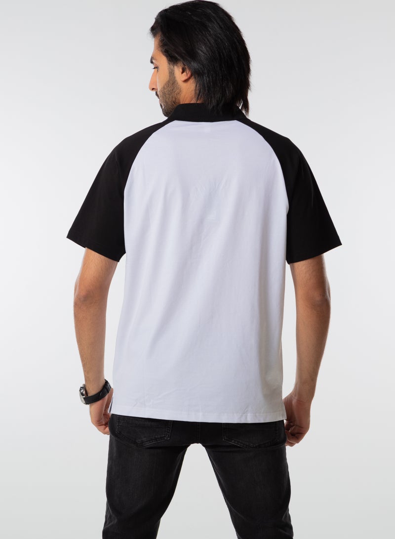 Dayton Men Polo T-Shirt Casual Zip Collar Black White Short Sleeve  - Image 2