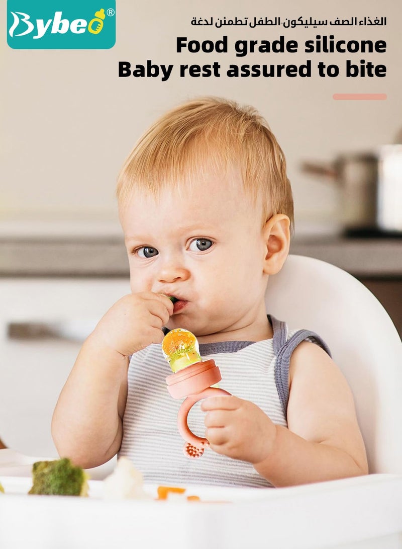 Bybeo Baby Food Fruit Feeder Pacifier + Food Freezer Tray With 2 Replacement Silicone Pouches and Lid, Multi-Purpose Infant Teething Popsicle Molds and Teething Toy Set  - Image 2