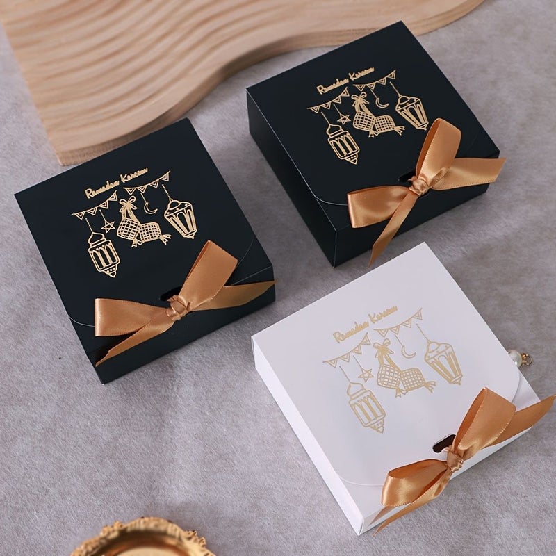 Gift for Him Her 5 Piece Large Ramadan Gift Box Set Black With Gold Ribbon Elegant Design For Expressing Warm Wishes During Celebrations - Image 4