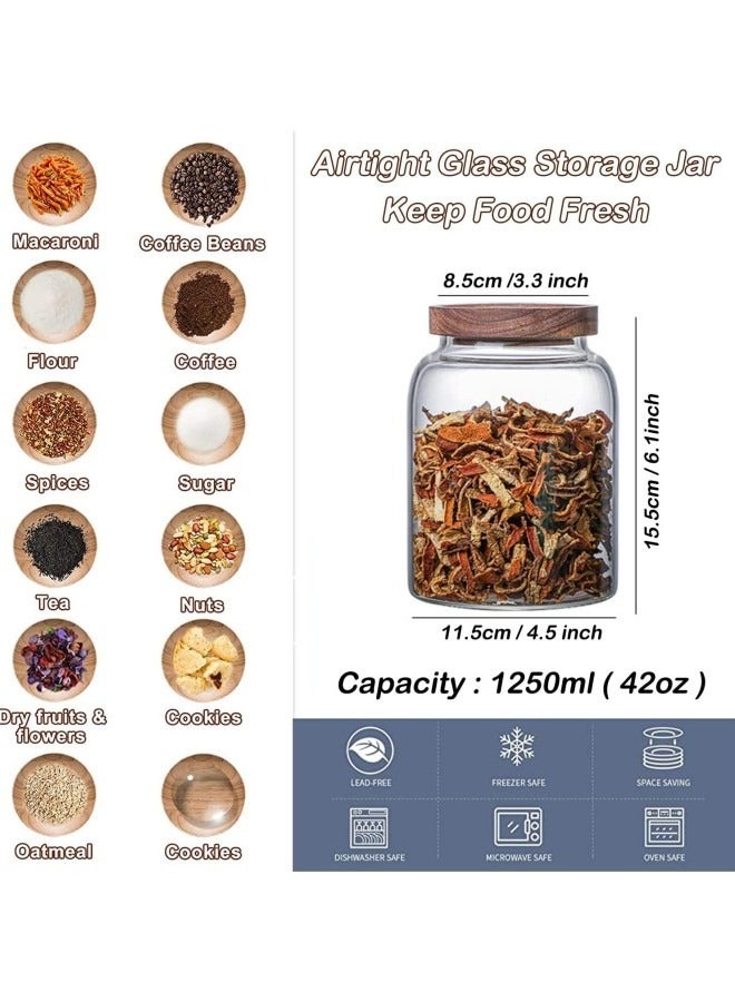 Airtight Glass Storage Jar with Acacia Wood Air-tight Lid,3 Pack Borosilicate Glass Kitchen Canisters 1250ml  - Image 2