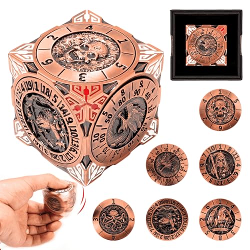 Froggod Roulette Dice Spinner 7in1 Metal DND Dice Set with 3D Relief Mechanical DND Spinner for Dungeons and Dragons Gifts DM PlayersAncient Gold - Image 1