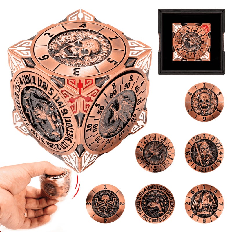 Froggod Roulette Dice Spinner 7in1 Metal DND Dice Set with 3D Relief Mechanical DND Spinner for Dungeons and Dragons Gifts DM PlayersAncient Gold - Image 3