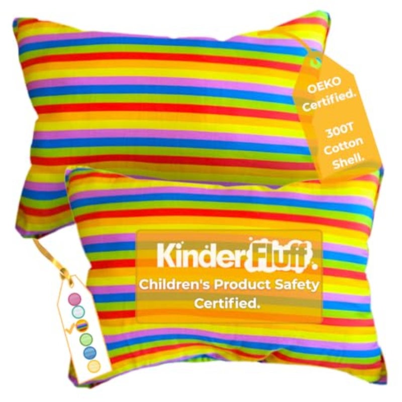 Pillow 2Pack 40x60cm - Youth Pillows for Age 7+, 100% Cotton Sateen Stripes 300T, Down Alternative Fill, Machine Washable -,Decor and Travel Cushion - Rainbow - L - Image 1