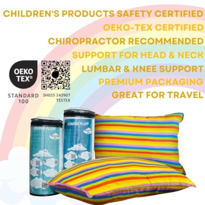 Pillow 2Pack 40x60cm - Youth Pillows for Age 7+, 100% Cotton Sateen Stripes 300T, Down Alternative Fill, Machine Washable -,Decor and Travel Cushion - Rainbow - L - Image 3