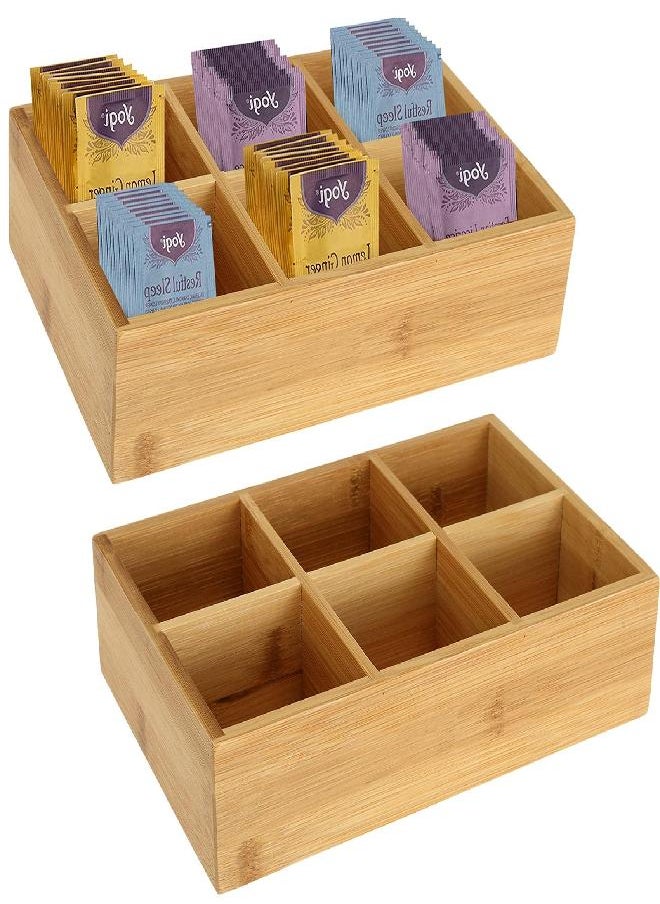Dicunoy Dicunoy 2 Pack Bamboo Tea Bag Organizer, Wood Hot Tea Bag Drawer Storage Organizer Holder with 6 Compartments, Tea Chest Box for Coffee Station, Sugar Packet, Sweeteners, Small Packets  - Image 3