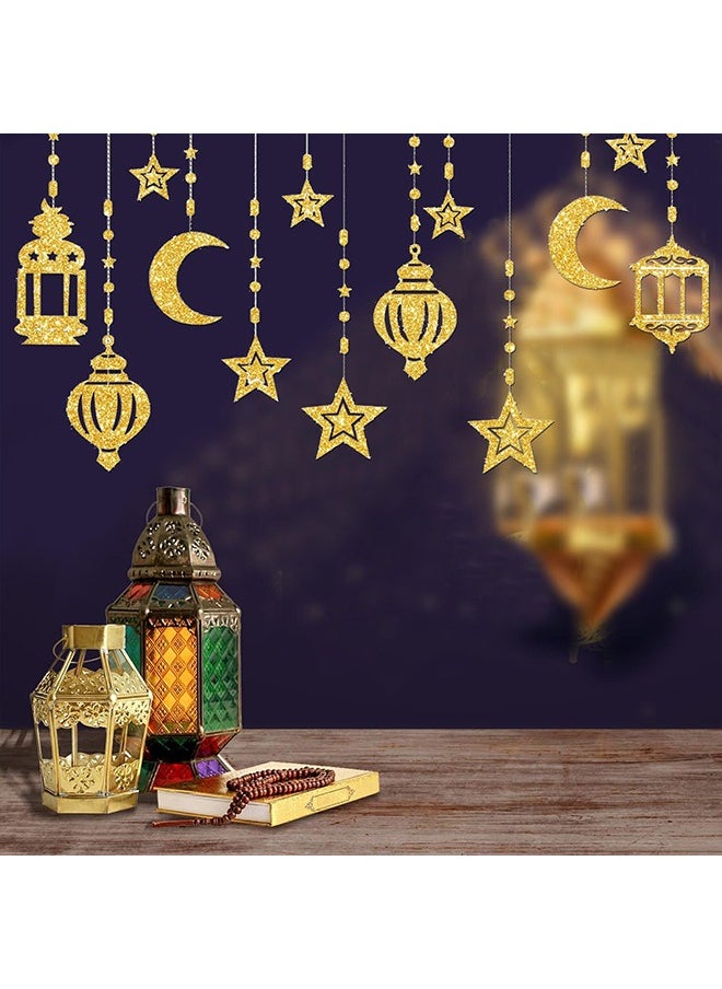 Yoawllty - Ramadan Decorations, Ramadan Hanging Ornament Glitter Moon Star Shape Lantern Party Ramadan Decorations for Home Living Room Bedroom - Image 1