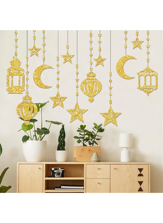 Yoawllty - Ramadan Decorations, Ramadan Hanging Ornament Glitter Moon Star Shape Lantern Party Ramadan Decorations for Home Living Room Bedroom - Image 1