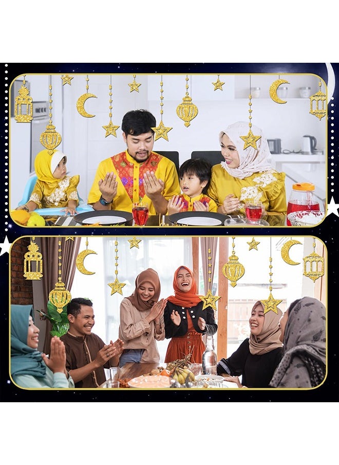 Yoawllty - Ramadan Decorations, Ramadan Hanging Ornament Glitter Moon Star Shape Lantern Party Ramadan Decorations for Home Living Room Bedroom - Image 1