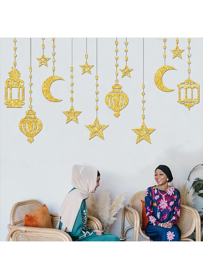 Yoawllty - Ramadan Decorations, Ramadan Hanging Ornament Glitter Moon Star Shape Lantern Party Ramadan Decorations for Home Living Room Bedroom - Image 1