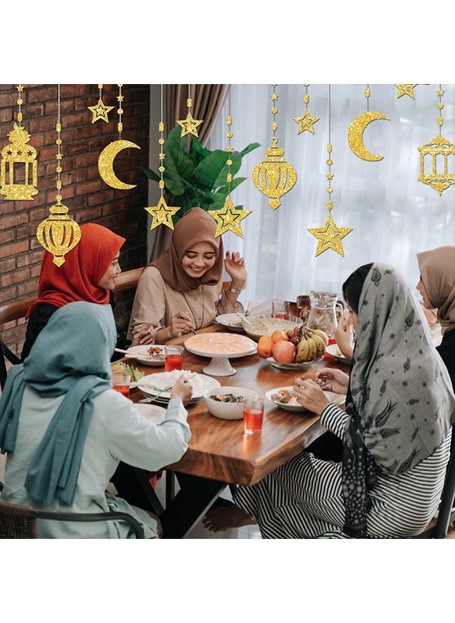 Yoawllty - Ramadan Decorations, Ramadan Hanging Ornament Glitter Moon Star Shape Lantern Party Ramadan Decorations for Home Living Room Bedroom - Image 1