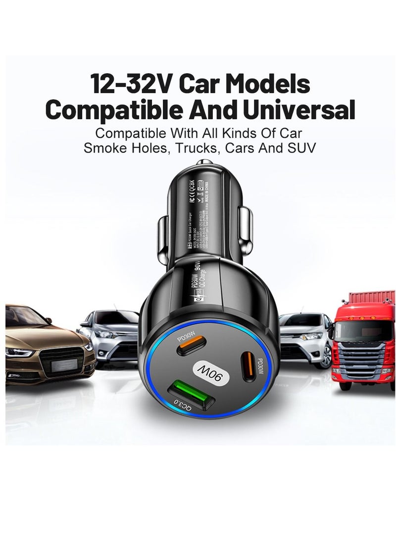 AROAQ USB Type C Car Charger QC3.0 PD Fast Charging Adapter 3 Ports 90W For iphone Xiaomi Huawei Samsung - Image 4