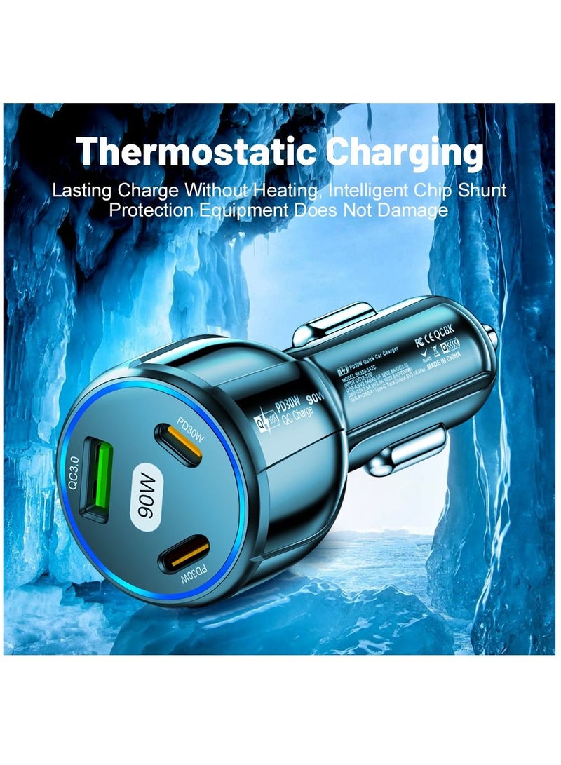 AROAQ USB Type C Car Charger QC3.0 PD Fast Charging Adapter 3 Ports 90W For iphone Xiaomi Huawei Samsung - Image 5