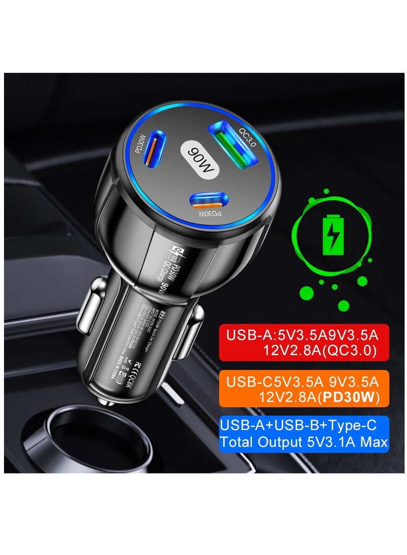 AROAQ USB Type C Car Charger QC3.0 PD Fast Charging Adapter 3 Ports 90W For iphone Xiaomi Huawei Samsung - Image 2